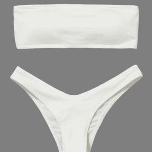 High cut ribbed bandeau bikini set